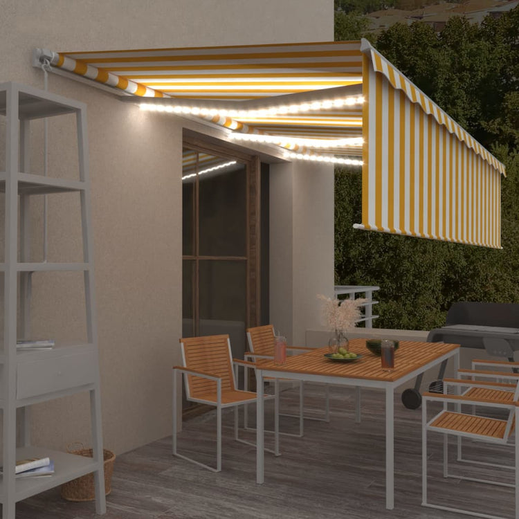 VidaXL Luifel handmatig uittrekbaar met rolgordijn LED 6x3 m geel wit