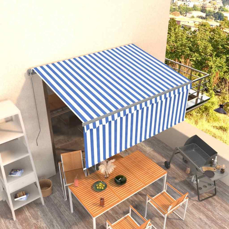Vidaxl luifel handmatig uittrekbaar met rolgordijn 3x2,5 m blauw wit