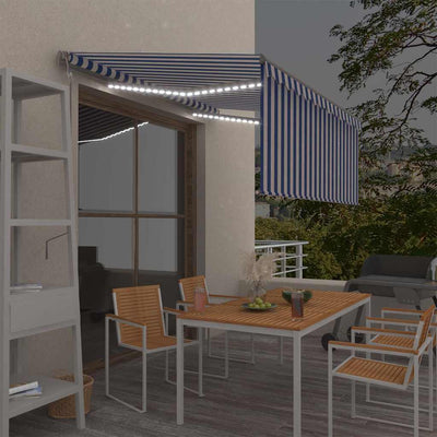Vidaxl luifel automatisch met gordijn led windsensor 3x2,5 m blauw wit