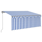 VidaXL Luifel met rolgordijn, LED en windsensor 3,5x2,5 m blauw en wit - afbeelding 2