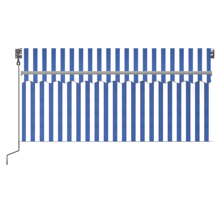 VidaXL Luifel met rolgordijn, LED en windsensor 3,5x2,5 m blauw en wit