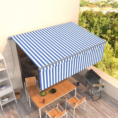 Vidaxl luifel handmatig uittrekbaar met rolgordijn led 4x3 m blauw wit