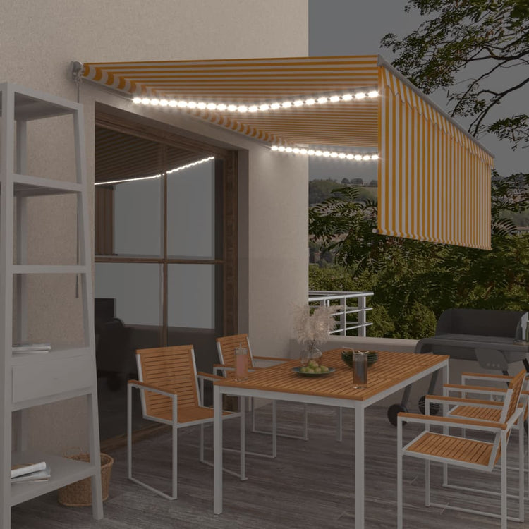 VidaXL Luifel handmatig uittrekbaar met rolgordijn LED 4x3 m geel wit
