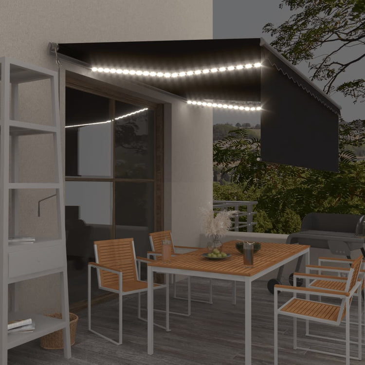 VidaXL Luifel met rolgordijn, LED en windsensor 4x3 m antracietkleurig