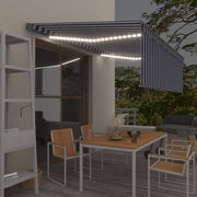 VidaXL Luifel met rolgordijn, LED en windsensor 4,5x3 m blauw en wit - afbeelding 1