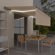 VidaXL Luifel handmatig uittrekbaar met rolgordijn en LED 5x3 m crème - afbeelding 1