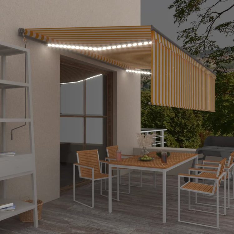 VidaXL Luifel handmatig uittrekbaar met rolgordijn LED 5x3 m geel wit