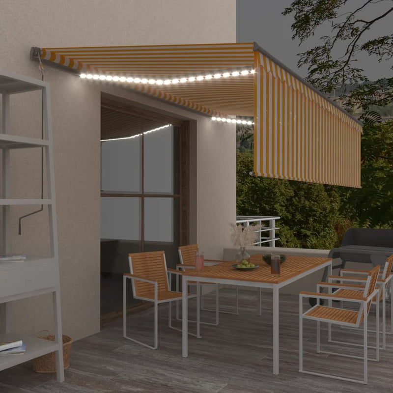 VidaXL Luifel handmatig uittrekbaar met rolgordijn LED 5x3 m geel wit