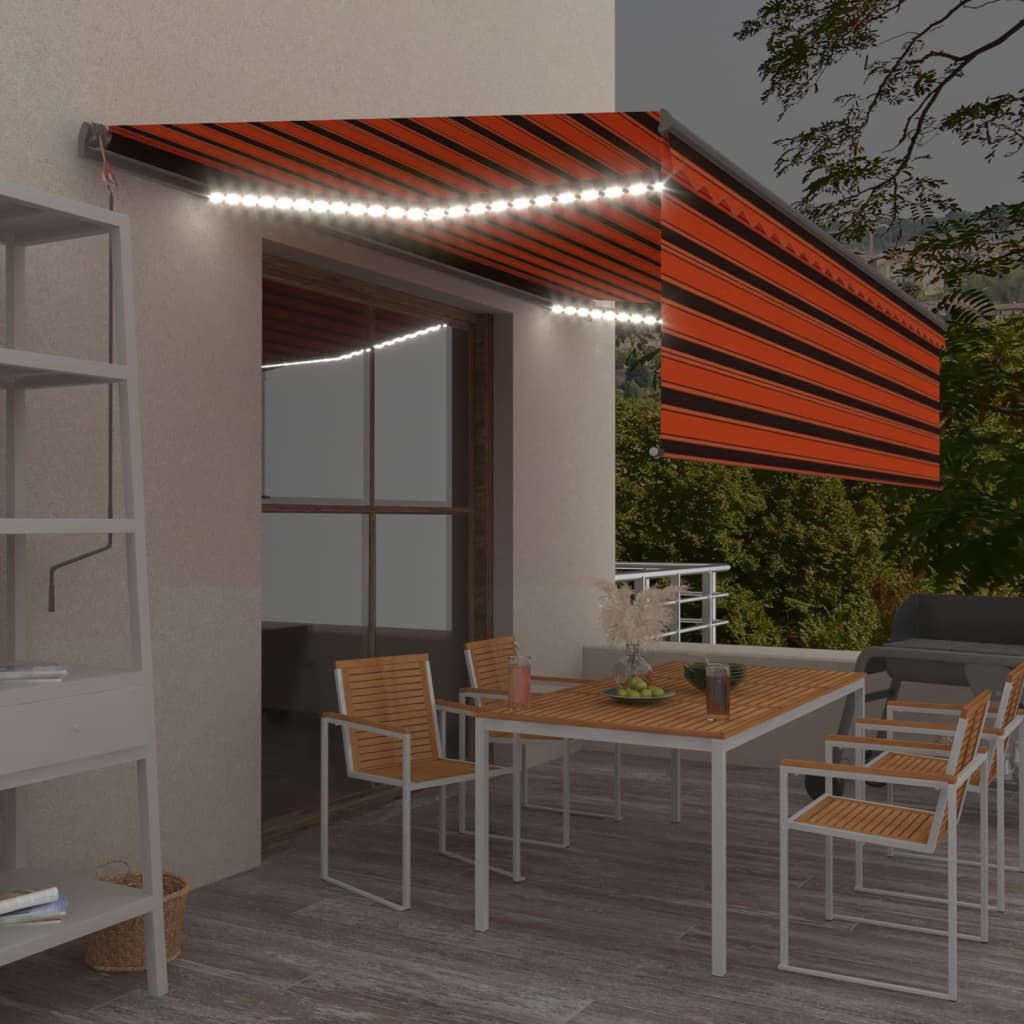 VidaXL Luifel handmatig uittrekbaar rolgordijn LED 5x3 m oranje bruin