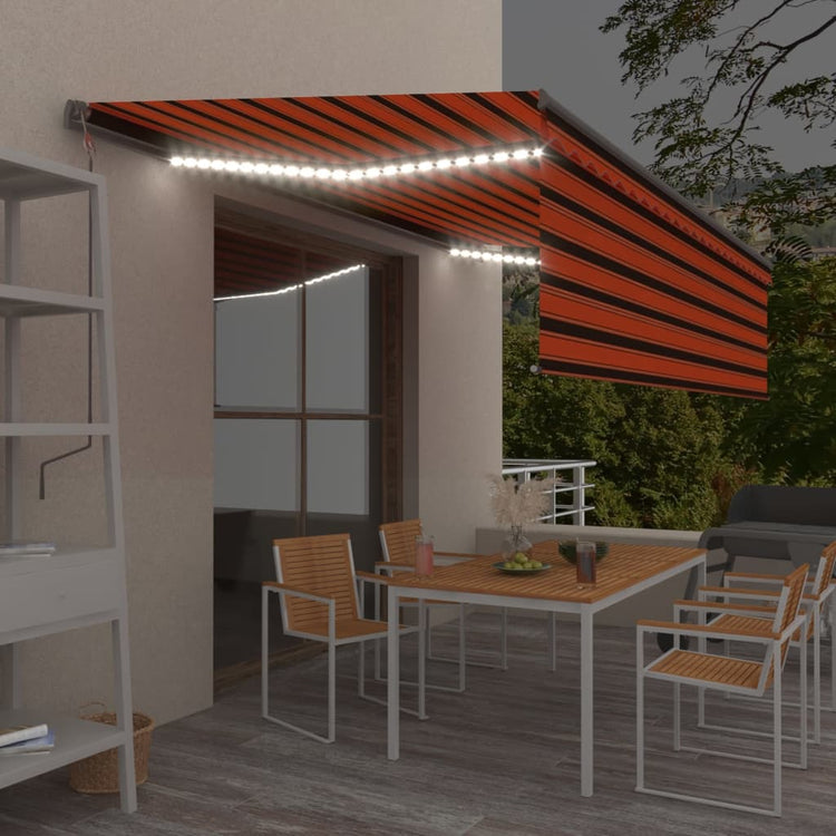 VidaXL Luifel automatisch rolgordijn LED windsensor 5x3 m oranje bruin