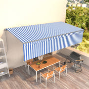 VidaXL Luifel handmatig uittrekbaar met rolgordijn 6x3 m blauw en wit - afbeelding 1
