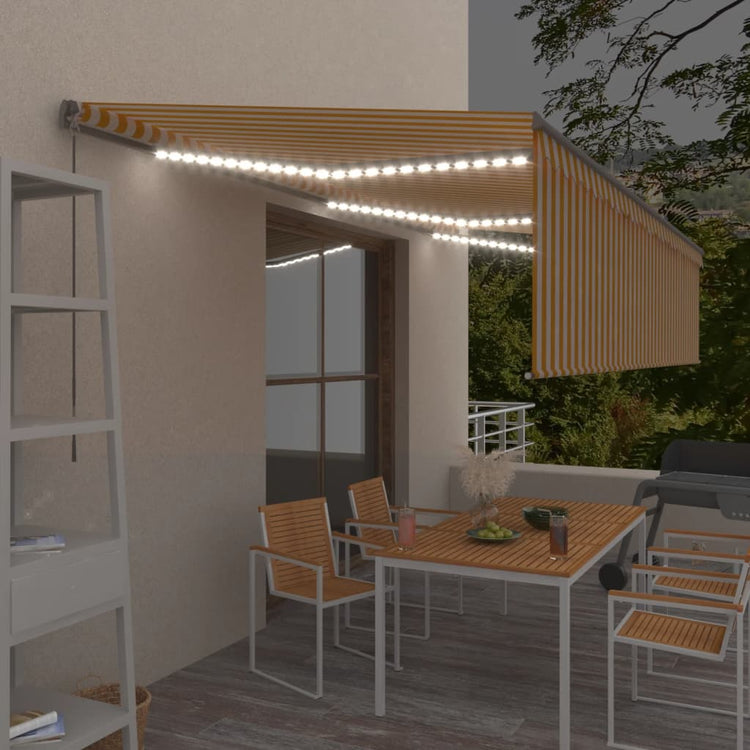 VidaXL Luifel handmatig uittrekbaar met rolgordijn LED 6x3 m geel wit