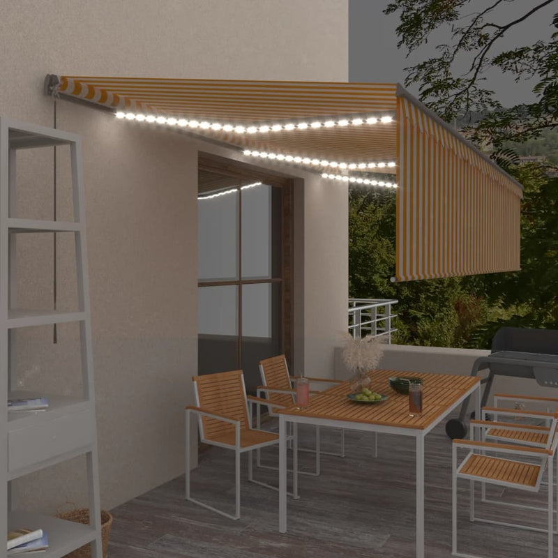 VidaXL Luifel handmatig uittrekbaar met rolgordijn LED 6x3 m geel wit