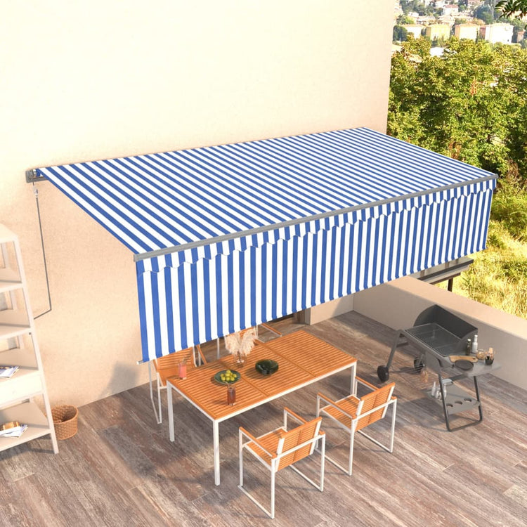 VidaXL Luifel automatisch uittrekbaar met rolgordijn 6x3 m blauw wit