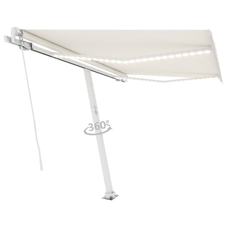 VidaXL Luifel handmatig uittrekbaar met LED 300x250 cm crèmekleurig
