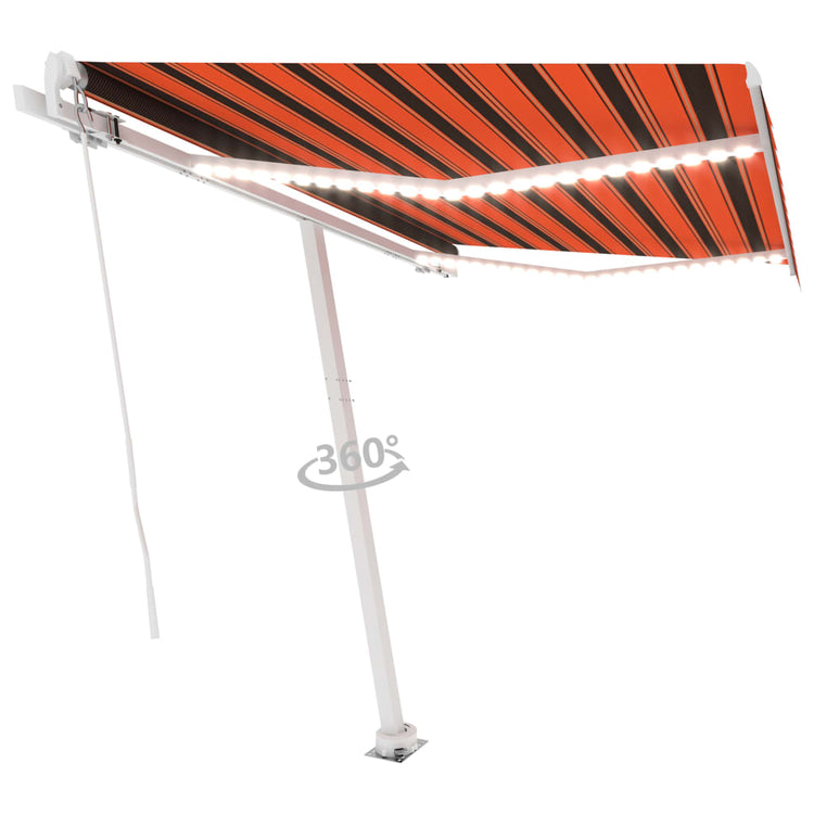 VidaXL Luifel handmatig uittrekbaar met LED 350x250 cm oranje en bruin