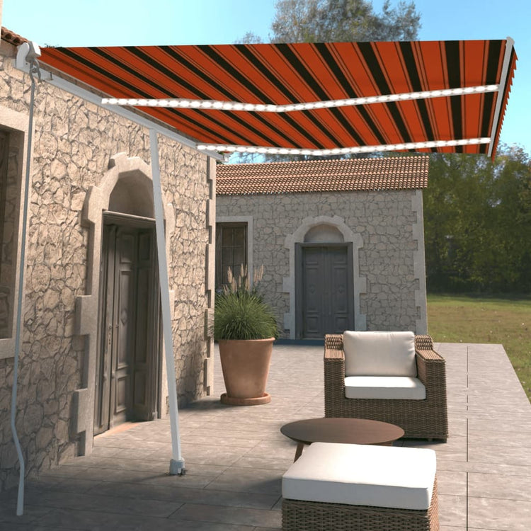 VidaXL Luifel handmatig uittrekbaar met LED 350x250 cm oranje en bruin