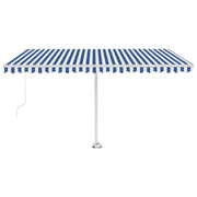 VidaXL Luifel handmatig uittrekbaar met LED 450x300 cm blauw en wit - afbeelding 2