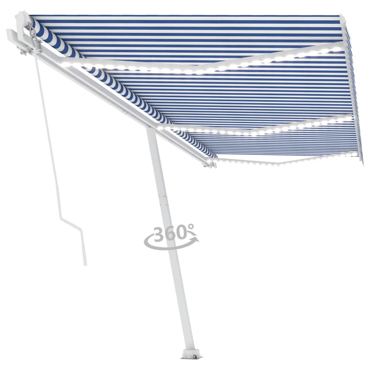 VidaXL Luifel handmatig uittrekbaar met LED 600x300 cm blauw en wit