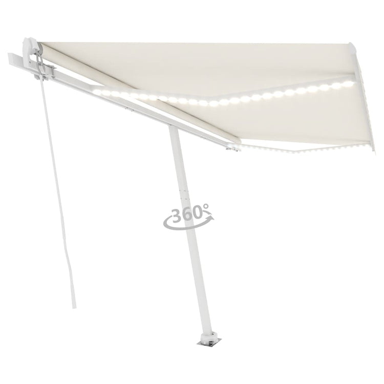 VidaXL Luifel handmatig uittrekbaar met LED 400x350 cm crèmekleurig