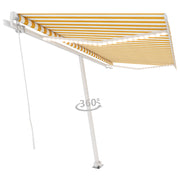 VidaXL Luifel handmatig uittrekbaar met LED 400x350 cm geel en wit - afbeelding 3