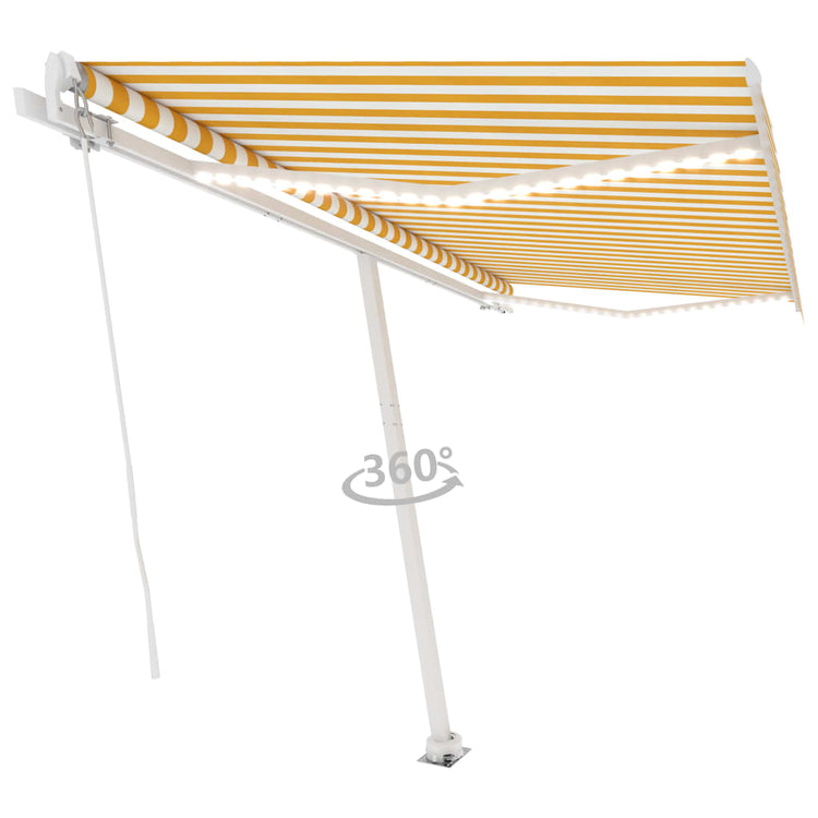 VidaXL Luifel handmatig uittrekbaar met LED 400x350 cm geel en wit