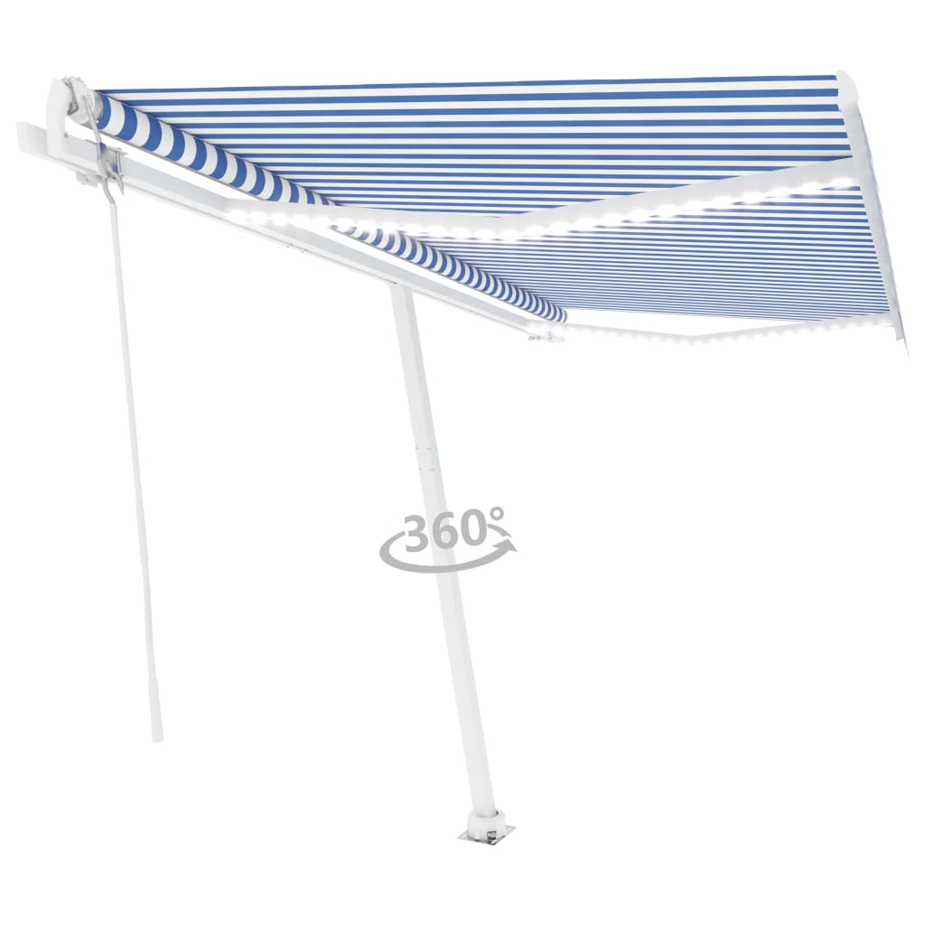 VidaXL Luifel automatisch met LED en windsensor 400x350 cm blauw wit