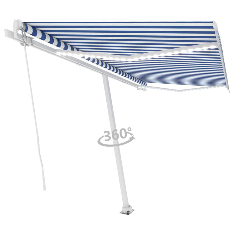 VidaXL Luifel handmatig uittrekbaar met LED 450x350 cm blauw en wit