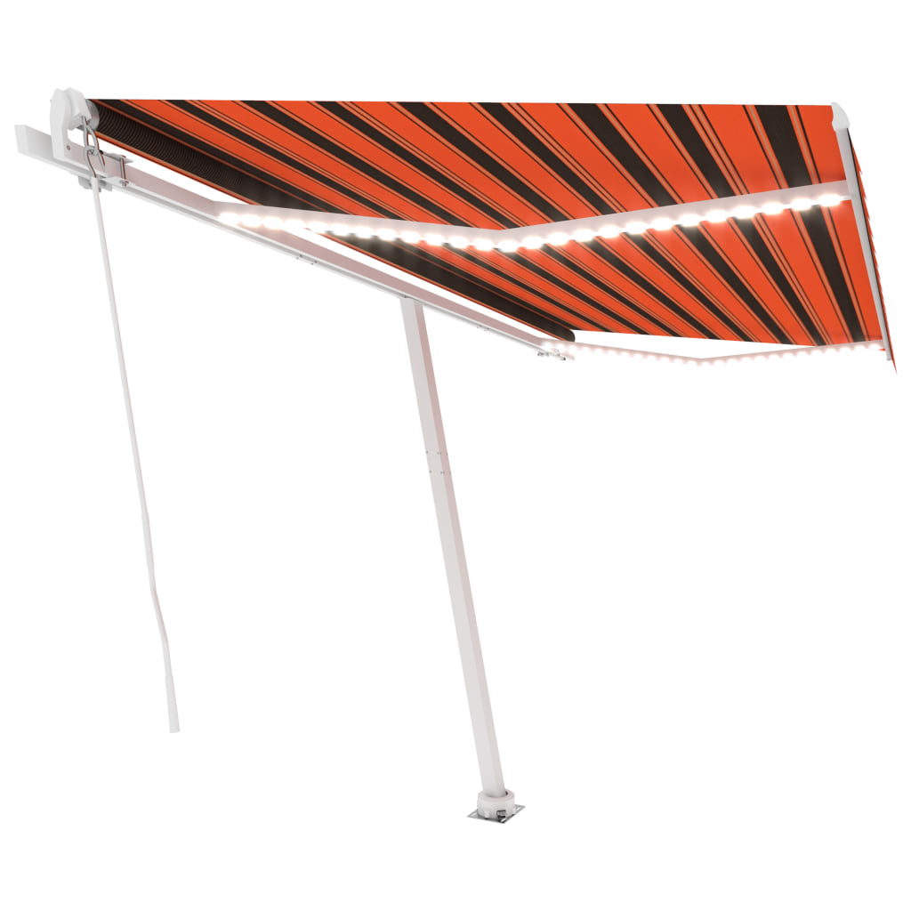 VidaXL Luifel handmatig uittrekbaar met LED 450x350 cm oranje en bruin