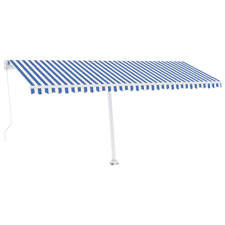 VidaXL Luifel handmatig uittrekbaar met LED 500x350 cm blauw en wit