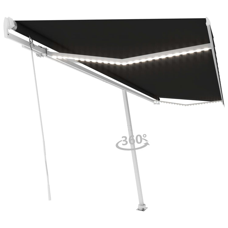 VidaXL Luifel handmatig uittrekbaar met LED 500x350 cm antracietkleur