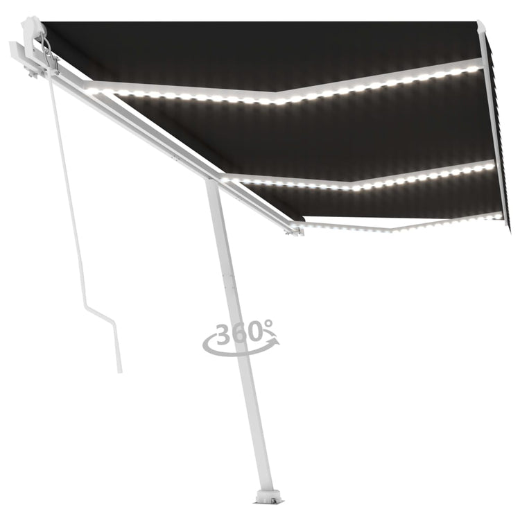 VidaXL Luifel handmatig uittrekbaar met LED 600x350 cm antracietkleur