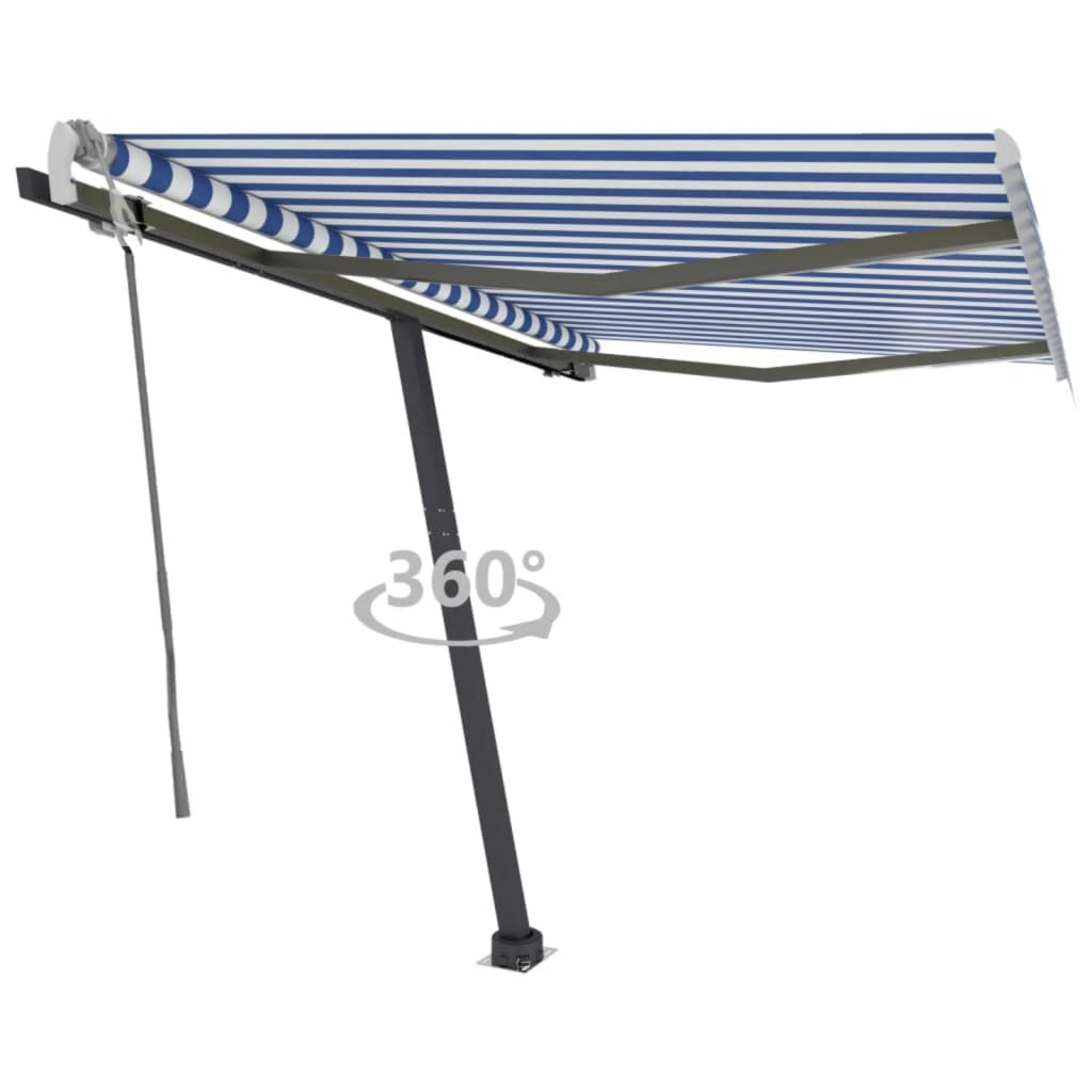 VidaXL Luifel vrijstaand handmatig uittrekbaar 300x250 cm blauw en wit