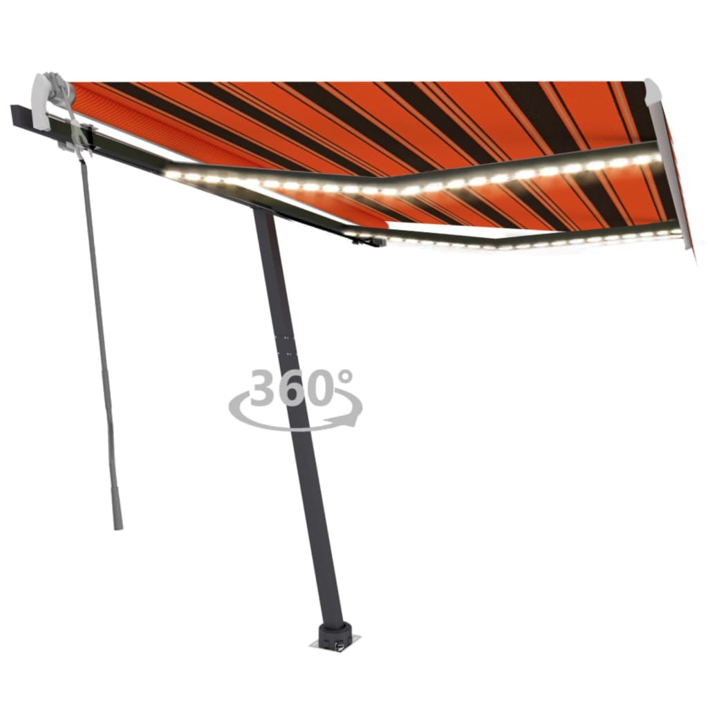 VidaXL Luifel handmatig uittrekbaar met LED 300x250 cm oranje en bruin