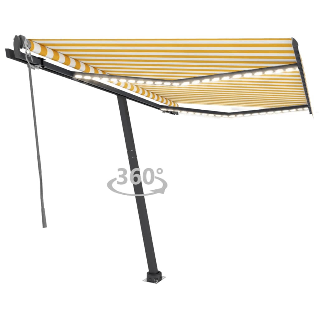 VidaXL Luifel automatisch met LED en windsensor 300x250 cm geel en wit