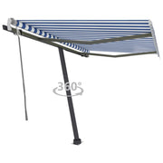 VidaXL Luifel vrijstaand handmatig uittrekbaar 350x250 cm blauw en wit - afbeelding 1