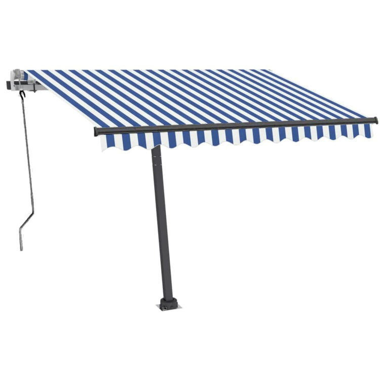 VidaXL Luifel handmatig uittrekbaar met LED 350x250 cm blauw en wit