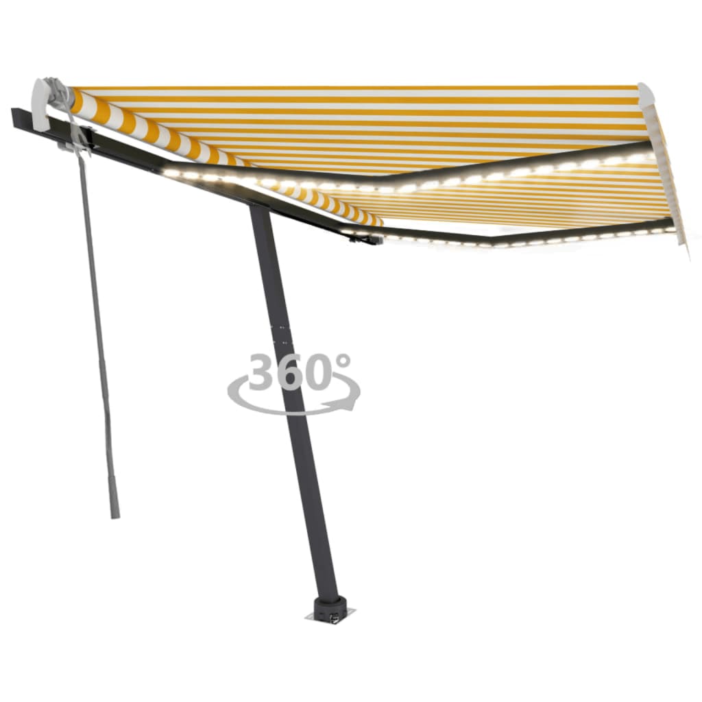 VidaXL Luifel handmatig uittrekbaar met LED 350x250 cm geel en wit