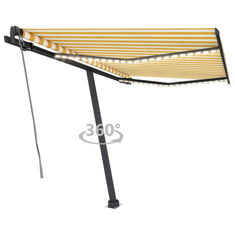 VidaXL Luifel automatisch met LED en windsensor 350x250 cm geel en wit