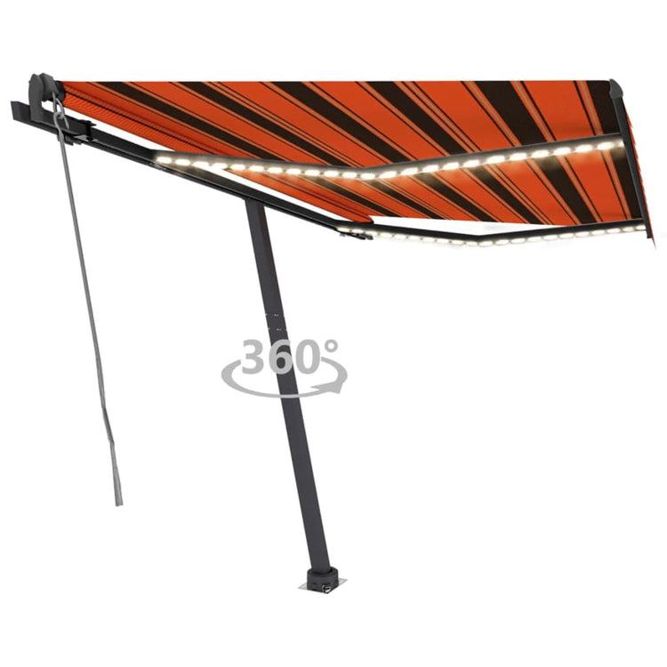 VidaXL Luifel automatisch met LED windsensor 350x250 cm oranje bruin