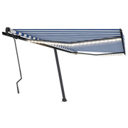VidaXL Luifel handmatig uittrekbaar met LED 400x300 cm blauw en wit - afbeelding 2
