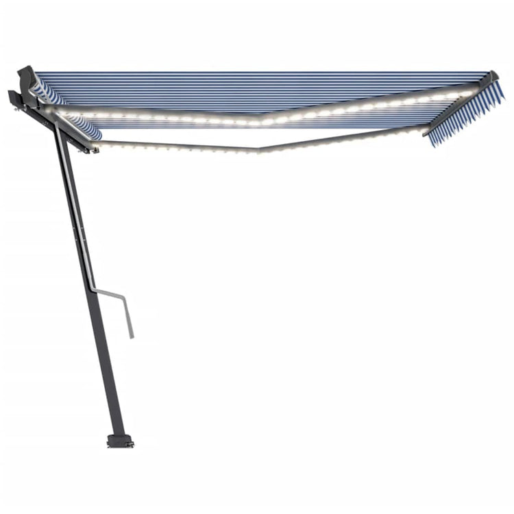 VidaXL Luifel handmatig uittrekbaar met LED 400x300 cm blauw en wit