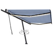 VidaXL Luifel handmatig uittrekbaar met LED 500x300 cm blauw en wit - afbeelding 1