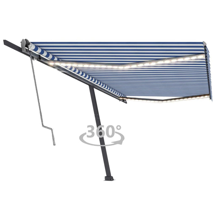 VidaXL Luifel automatisch met LED en windsensor 500x300 cm blauw wit
