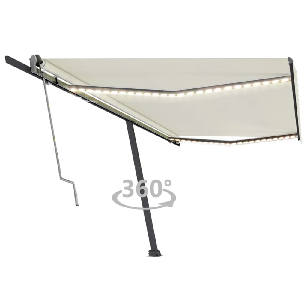 VidaXL Luifel automatisch met LED en windsensor 500x300 cm crèmekleur