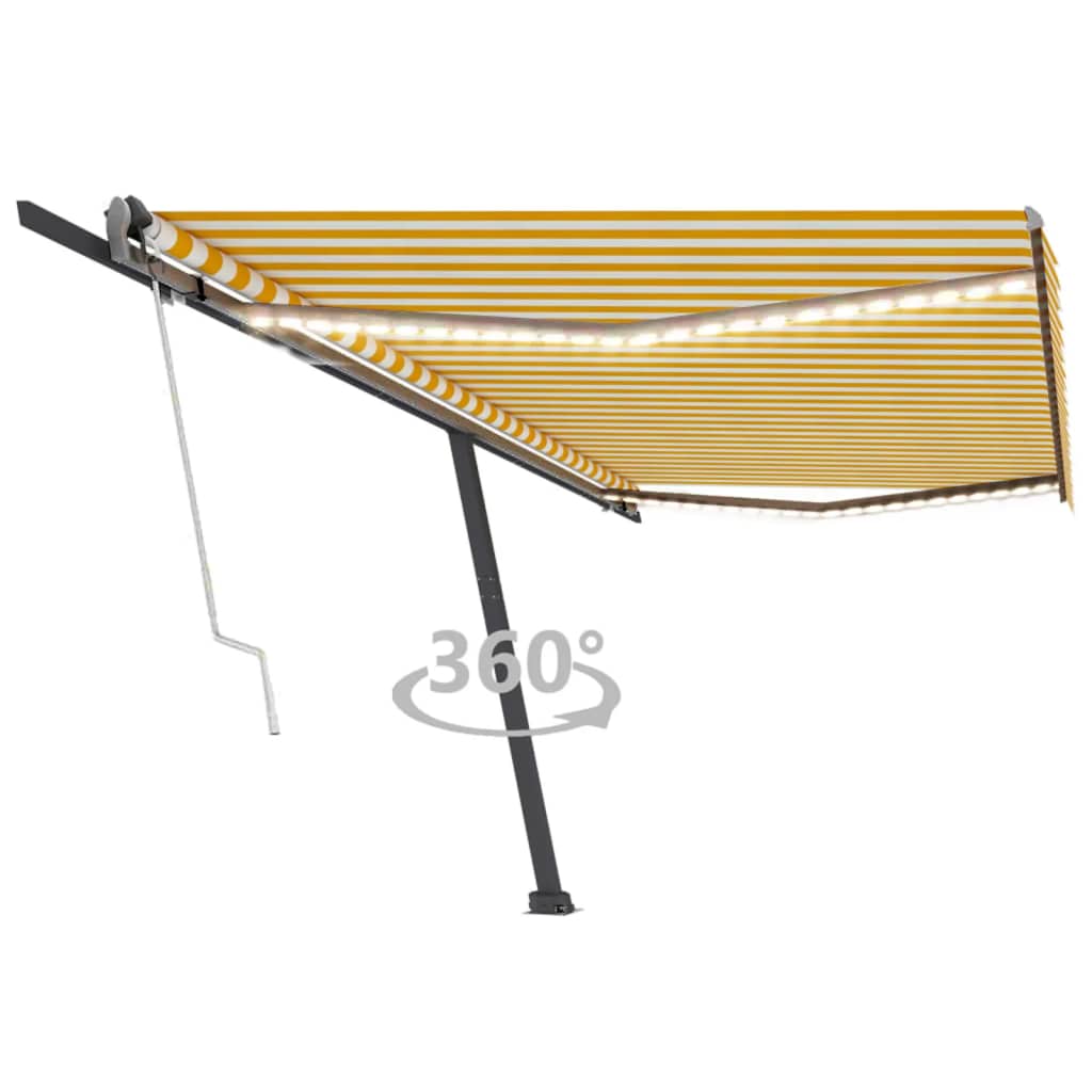 VidaXL Luifel automatisch met LED en windsensor 500x300 cm geel en wit