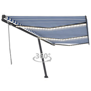 VidaXL Luifel handmatig uittrekbaar met LED 600x300 cm blauw en wit - afbeelding 1