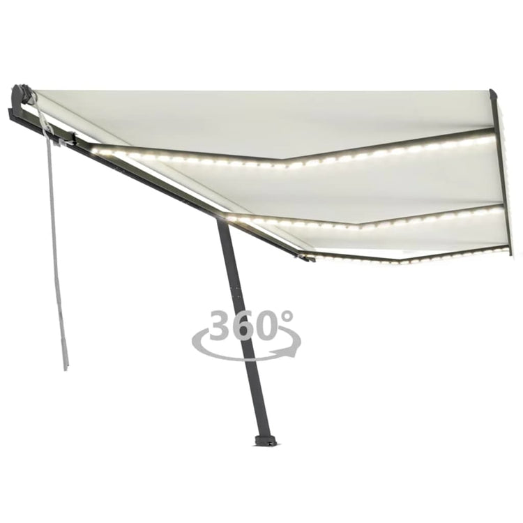 VidaXL Luifel handmatig uittrekbaar met LED 600x300 cm crèmekleurig