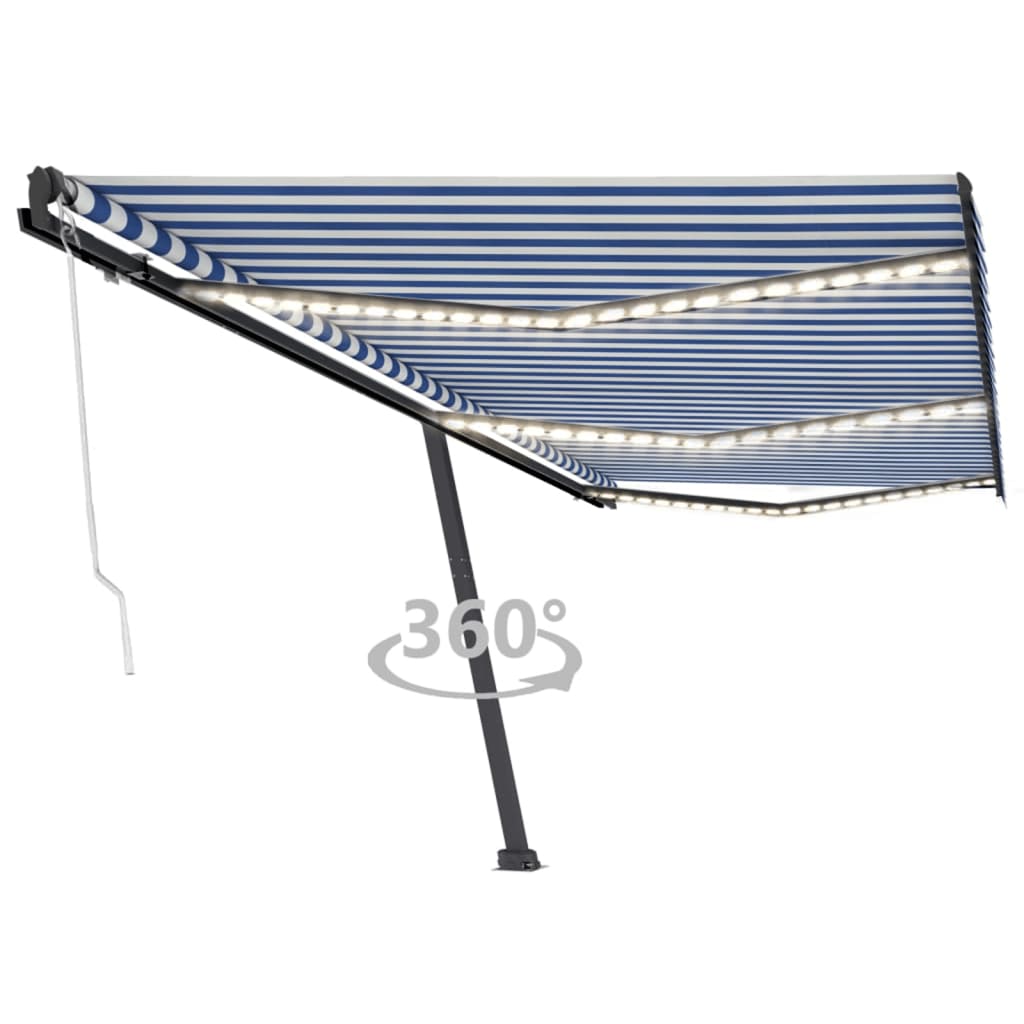 VidaXL Luifel automatisch met LED en windsensor 600x300 cm blauw wit