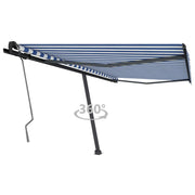 VidaXL Luifel vrijstaand handmatig uittrekbaar 400x350 cm blauw en wit - afbeelding 1